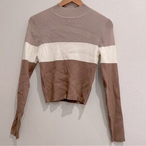 NEW The Slope Long Sleeve Neutral‎ Brown Cream Color block Women's Top